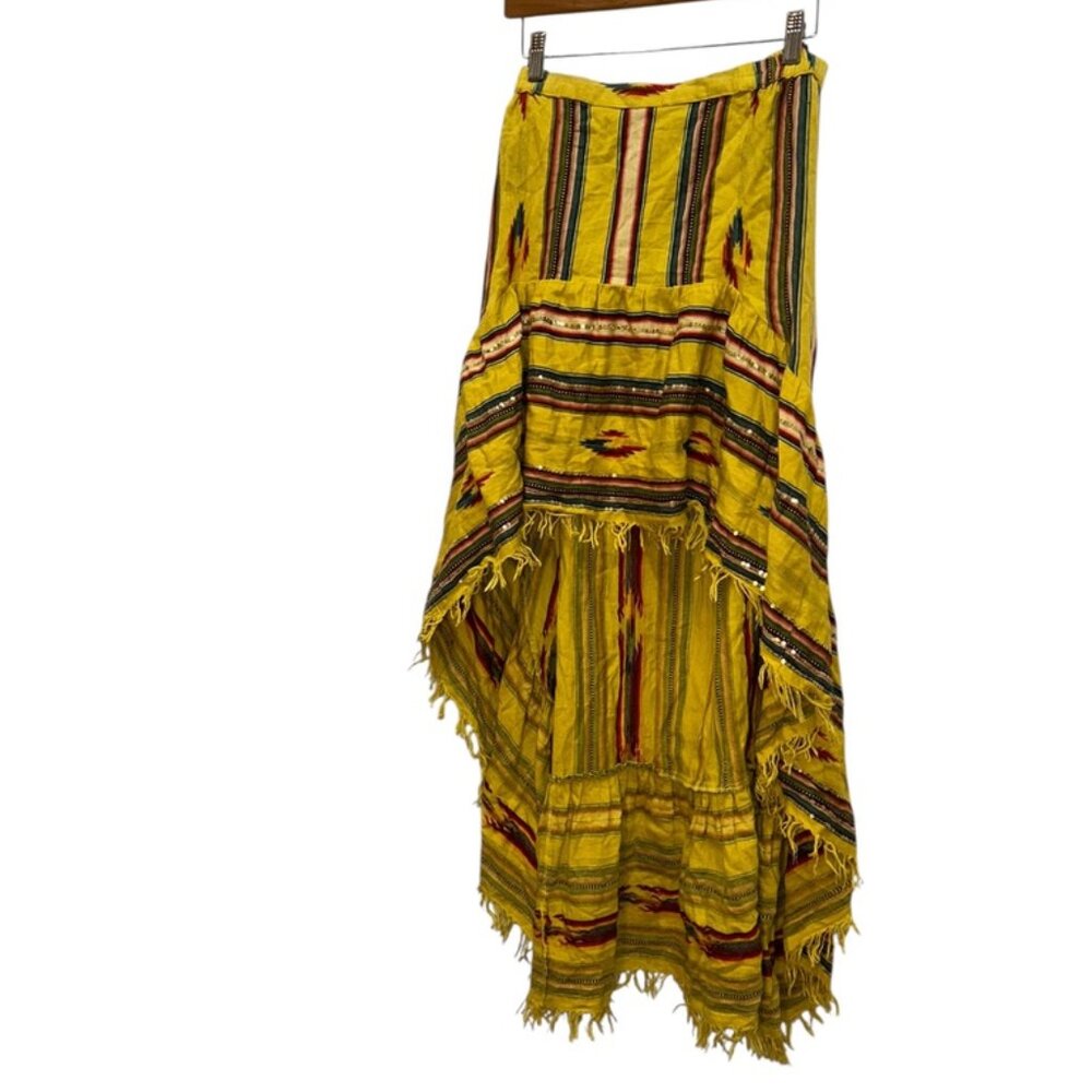MARINA St Barth SPECTACULAR yellow ethnic stripe hi low skirt S